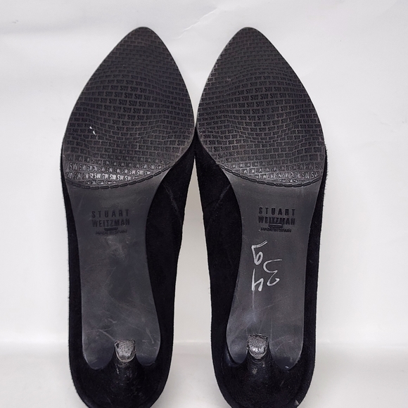 Stuart Weitzman Black Suede Heeled Booties 8M - Picture 10 of 13